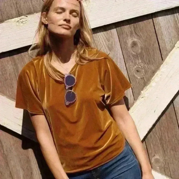 Madewell velvet butterfly sleeve top style K4376 - Picture 1 of 5